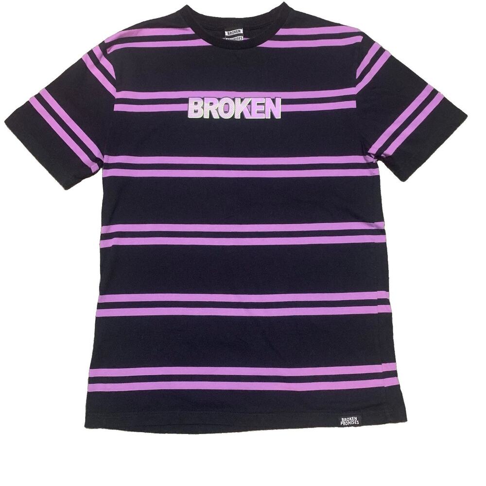 Broken Promises Purple Black Striped Short Sleeve T-Shirt Size Large